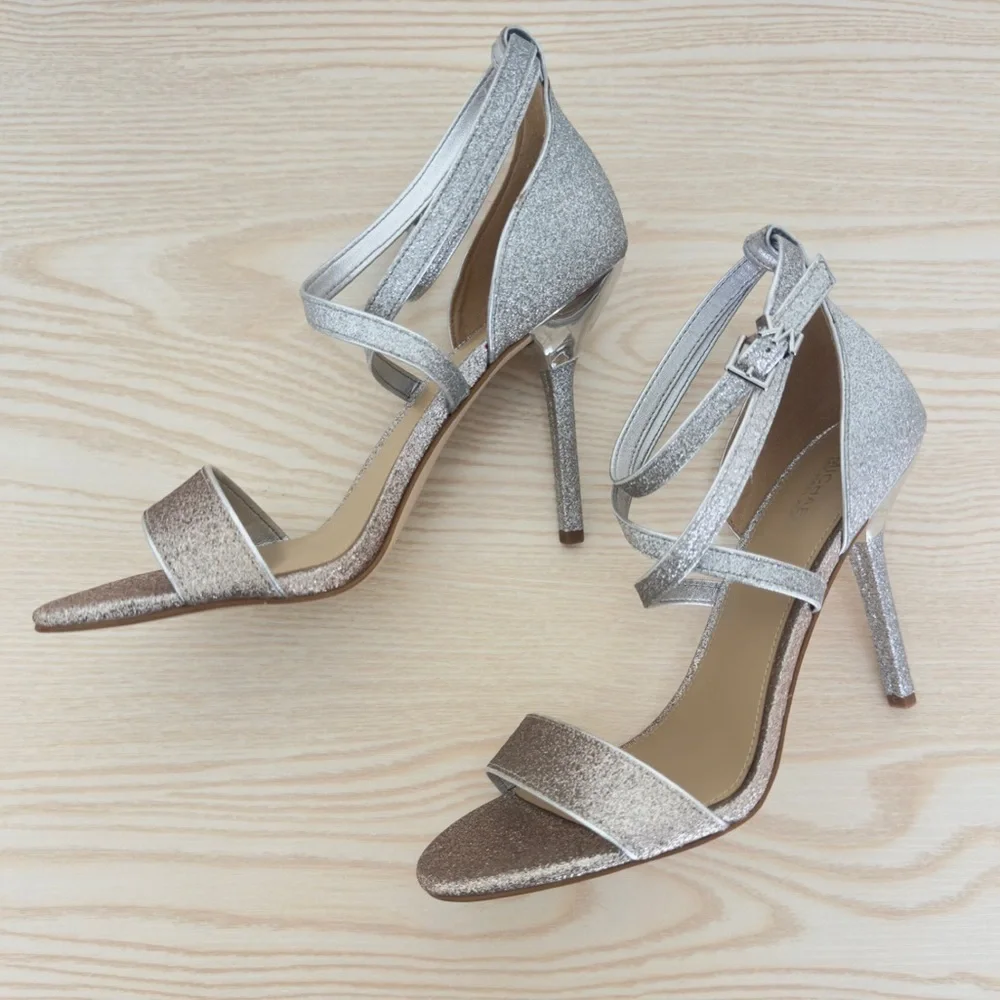 MICHAEL KORS Astrid 2-Tone Glitter Embellished Ankle Wrap Evening Sandal 37.5